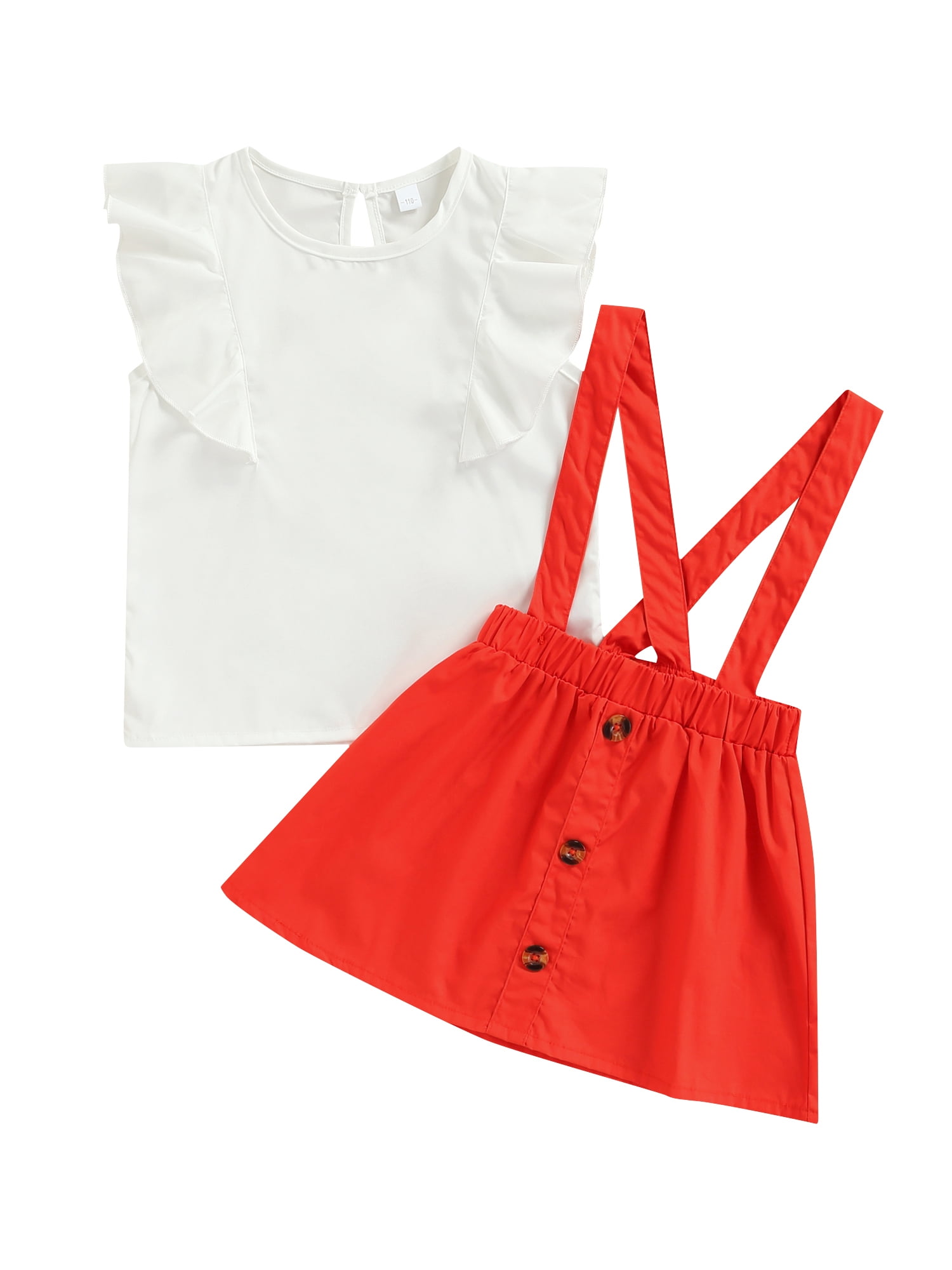 Little Girl Skirt Set, Round Neck Shirt Suspender Shoulder Strap