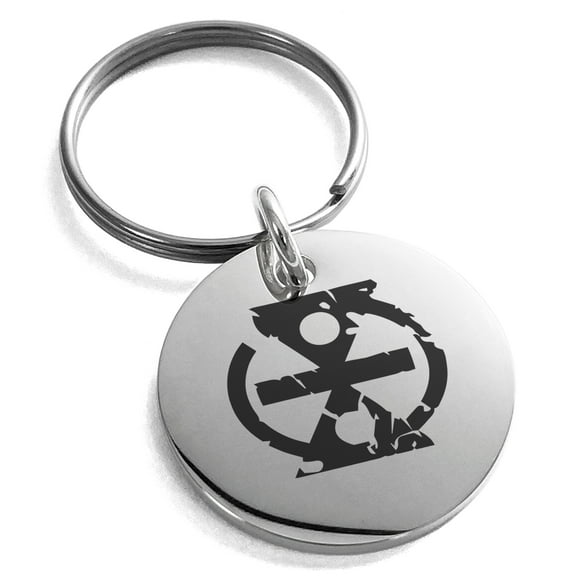 Stainless Steel Ancient Tribal Change Rune Engraved Small Medallion Circle Charm Keychain Keyring