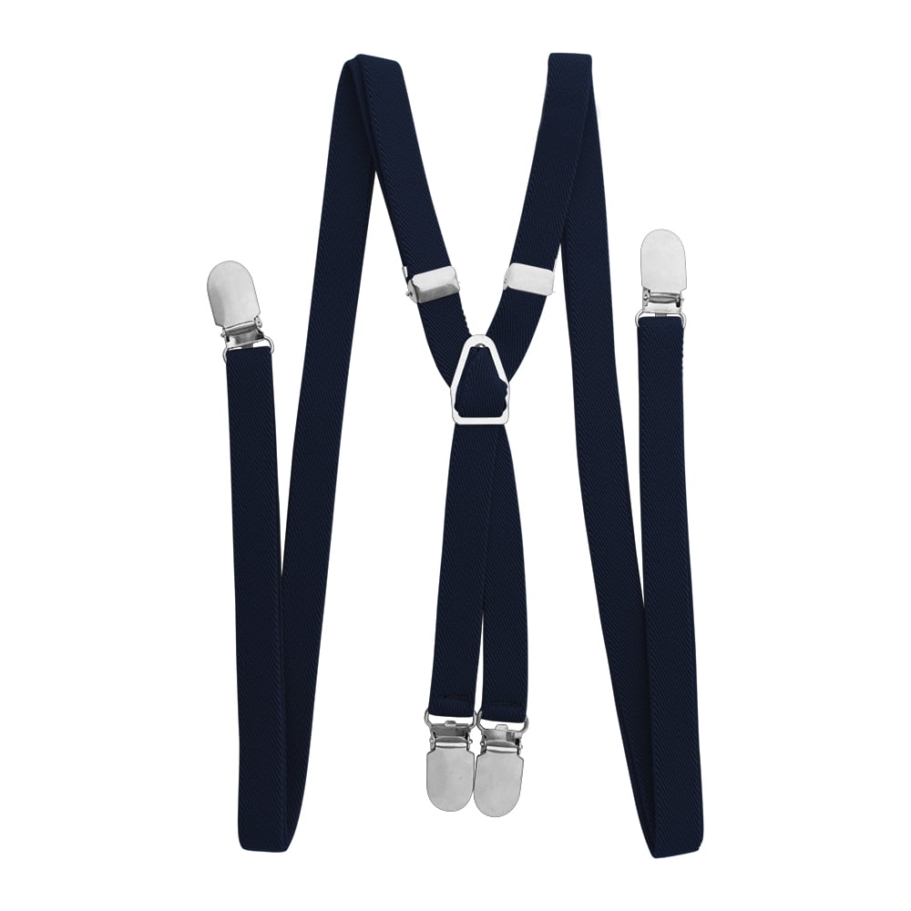 TopTie Men's Skinny Suspenders 1/2"inch (1.5CM) XBack Clip SuspendersNavy Blue