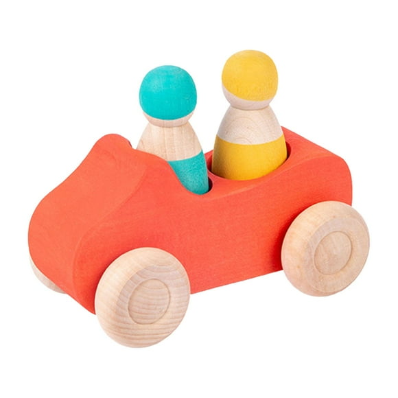 Xuanheng Montessori Wooden Birthday Gift Pretend Play Rainbow Wooden Vehicle red car