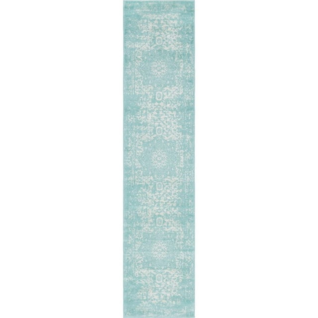 Unique Loom Richmond Medallion Border Rug 2' 7 x 12' Runner Aqua/Ivory
