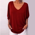 thumbnail image 2 of WBQ Womens Summer Tops V Neck Batwing 3/4 Sleeve Shirt Casual Loose Tunic Tee T-Shirt, 2 of 5