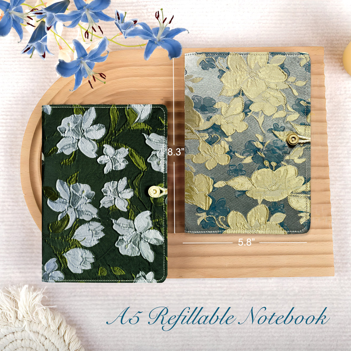 ipoul A5 Binder, 6 Ring Binder, Refillable Notebook, Embroidery Journal, Lined Paper, Gift for Women, Budget Planner, Black Flower