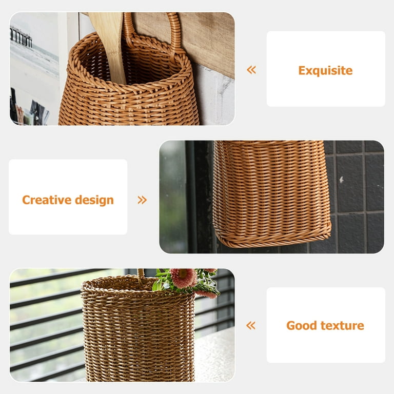 Wall Hanging Storage Basket Woven Plastic Rattan Basket Flower