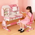 thumbnail image 2 of YNCE Kids Study Desk and Chair Set, Height Adjustable Kids Table and Chairs, Desk for Bedroom, Children School Study Writing Tables with Large Writing Board, Ideal Gifts for Boys Girls 6-12, 2 of 10