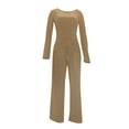 thumbnail image 4 of BYHONG Omen 2 Piece Casual Suit Pleated Short Sleeve Top and High Waisted Wide Leg Pants Tracksuit Set Khaki M, 4 of 4