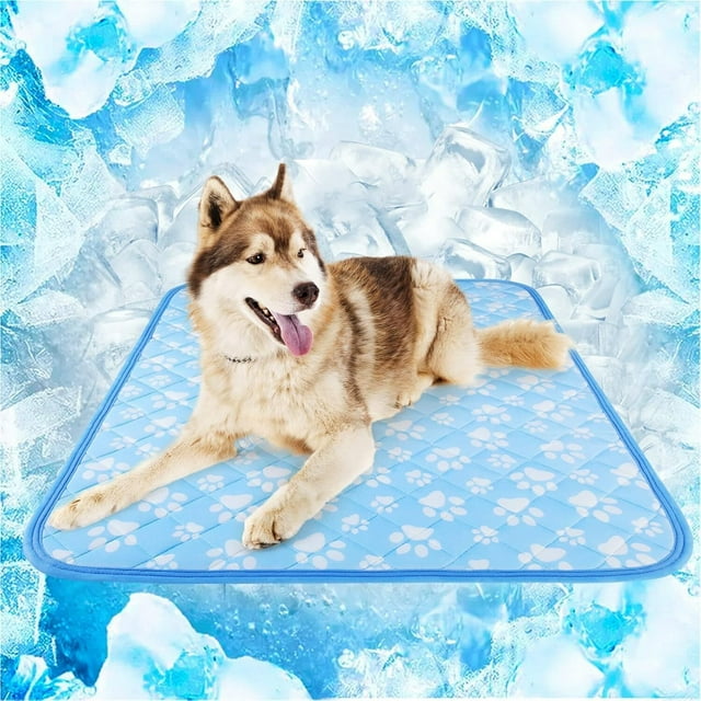 Tapete Refrescante para Perros/Gatos - 90 * 70CM, Fibra de Frio con Cambio de Color Endotérmico, Tapete Frio de Lavable para Verano, Antideslizante, Azul