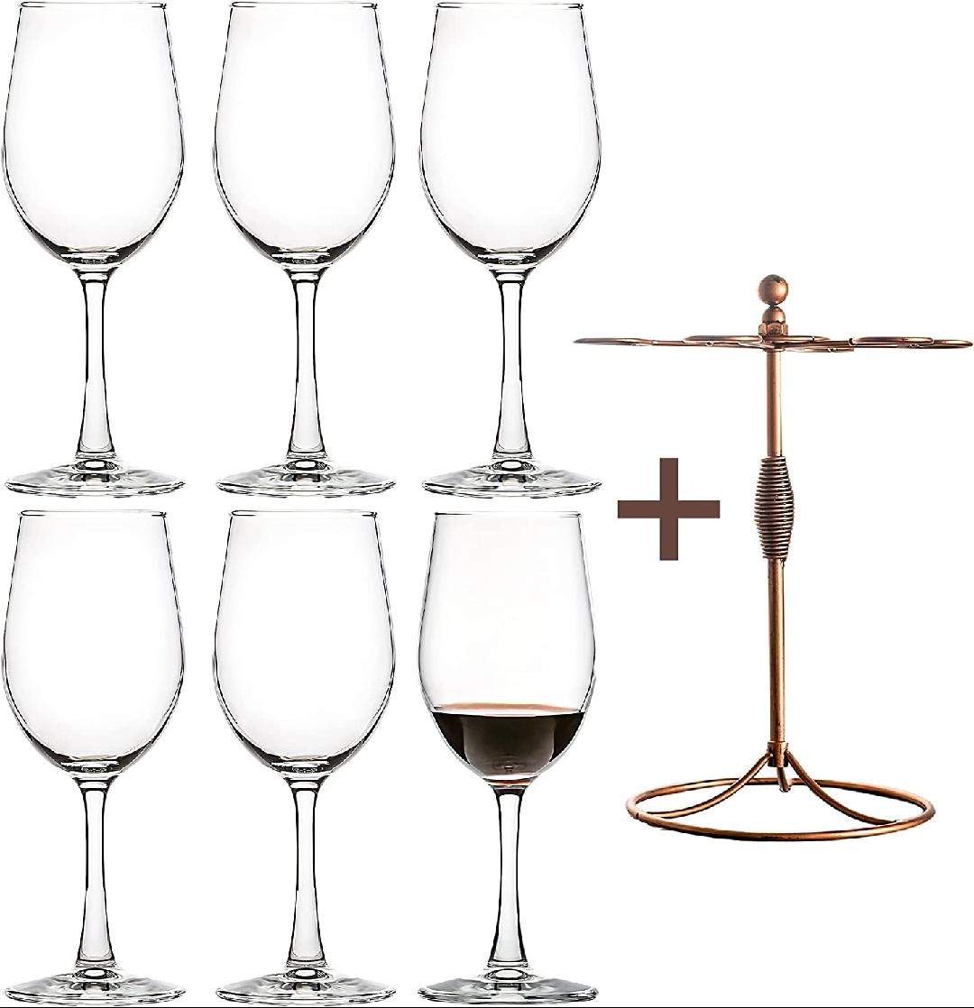Wine Glasses Set of 6 & Wine Glass Holder ( A Set with 12 oz Durable