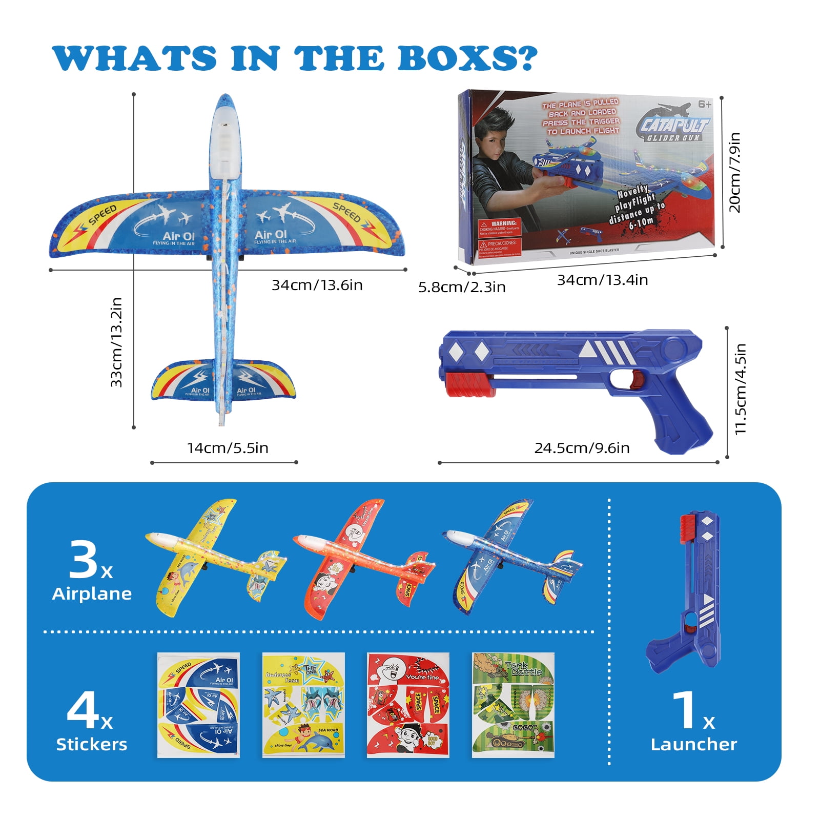 3 Pack Airplane Launcher Toys, 2 Flight Modes LED Light Foam Glider Catapult Plane Toy,Outdoor Flying Toys Birthday Gifts for Kids Boys Girls 3 4 5 6 7 8 9 10 Year Old