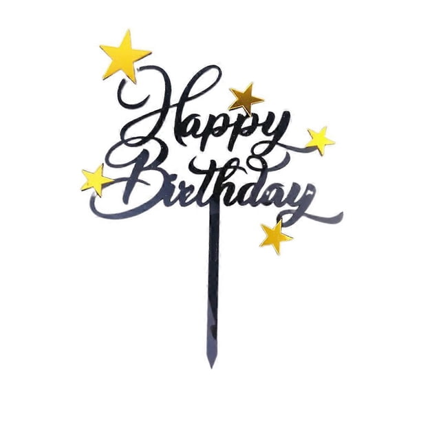 Happy Birthday Cake Topper Lovely Star Cupcake Toppers Picks Cake Decoration Toothpick for Party Birthday (Black)