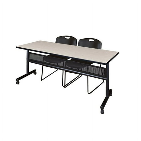 UPC: 0192357010365 | 72  x 24  Flip Top Mobile Training Table w/ Divider- Maple & 2 Stack Chairs