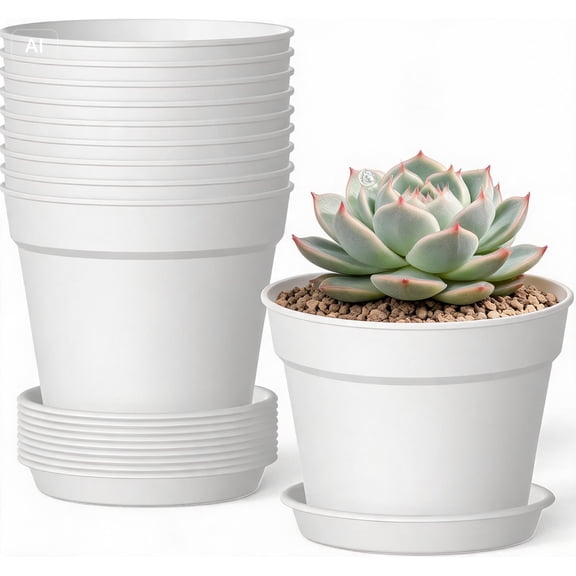 10pcs 4in Plant Pots with Drainage and Saucers, Sturdy White Flower Pots for Indoor and Outdoor Plants, Stackable Small Planters for Houseplants and Herbs