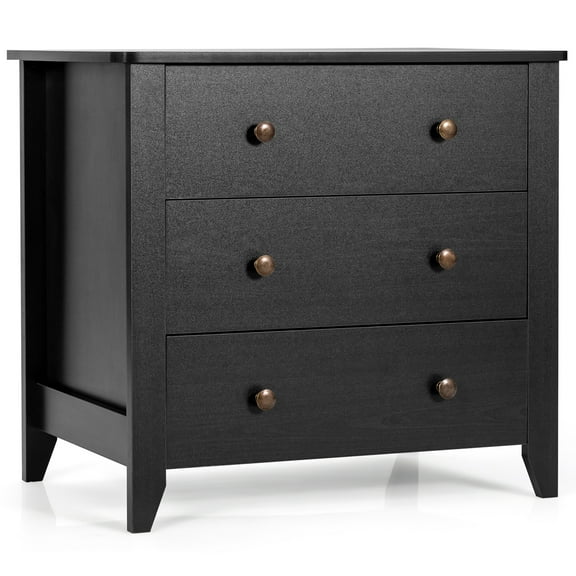 Gymax 3 Drawer Dresser Chest of Drawers Bedside Table for Living Room Bedroom Black