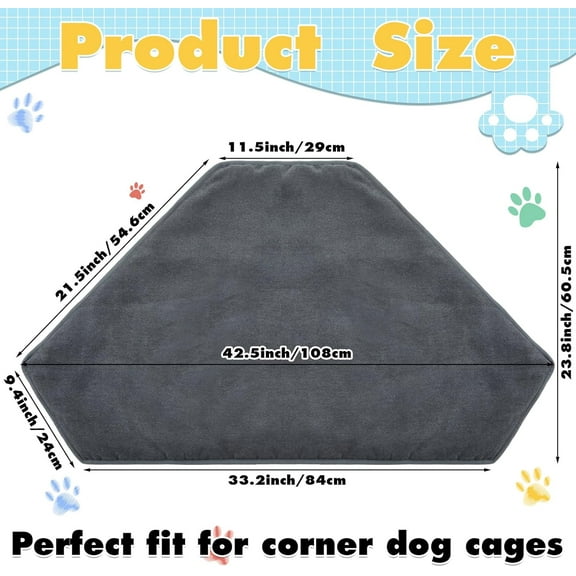 42.5 x 23.8 Inch Washable Dog Kennel Pad for Large Dogs - Soft Plush Corner Mat (Gray)