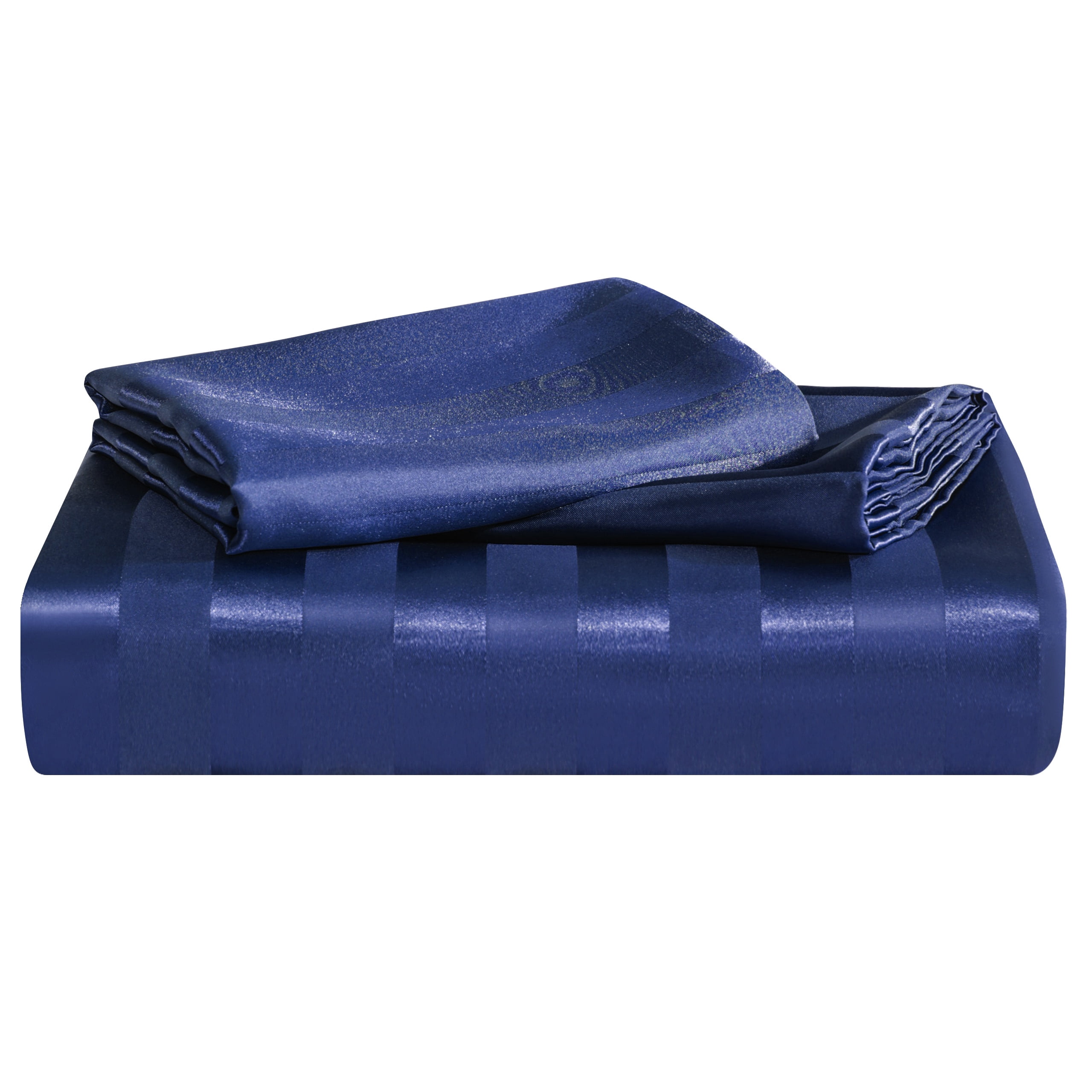 Ntbay 3-Pieces Twin Size Silky Satin Stripe Duvet Cover Set, Ultra Soft & Luxury Bedding Set with 1 Duvet Cover (No Comforter) & 2 Envelope Pillowcases (No Pillows), Navy Blue