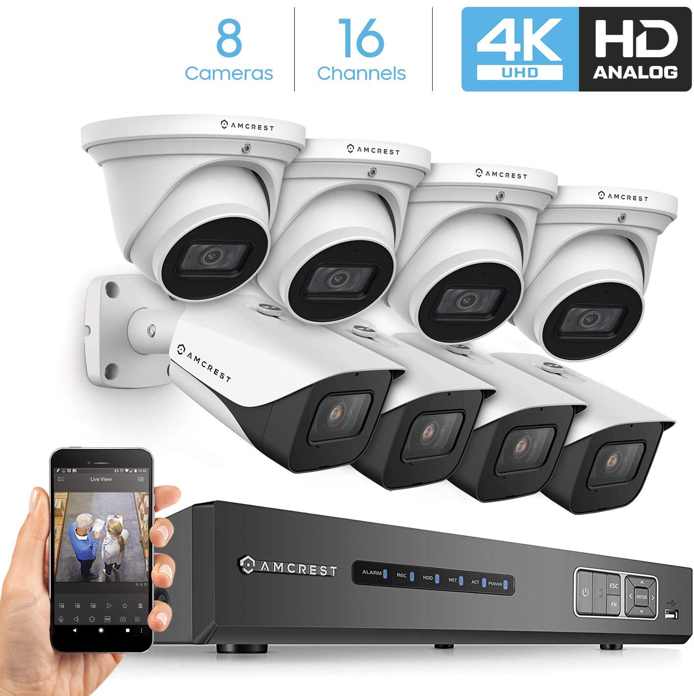 Amcrest 4K Security Camera System 16CH 8MP Video DVR with 8X 4K 8