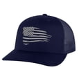 thumbnail image 2 of Distressed American Flag Snapback Hat - Modern Embroidered Design in Silver Thread, Patriotic Trucker Cap for Freedom-Loving Americans (AlpineGreen), 2 of 9
