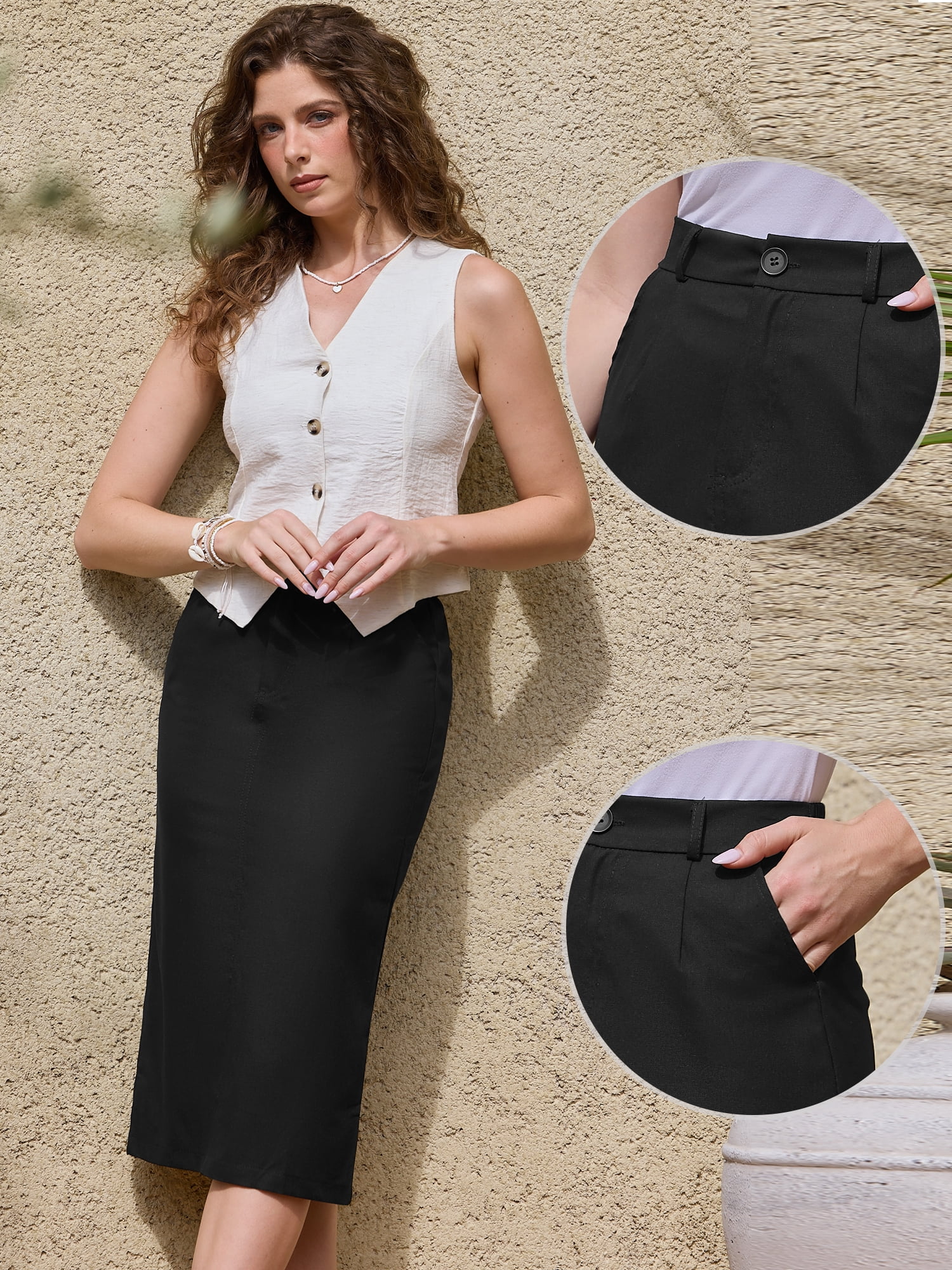 DARING DIVA Women's Spring Summer Skirt with Pockets XS Black