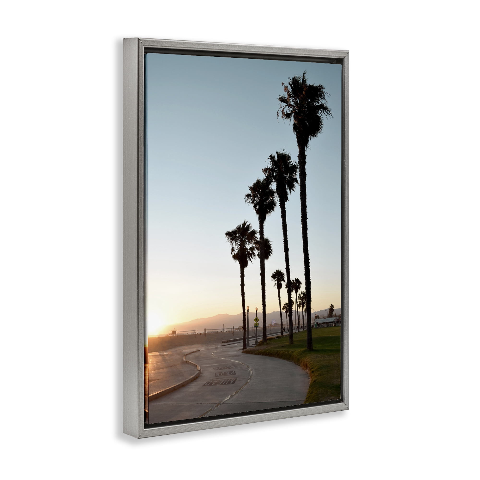 Stupell Industries Clear Day Palm Trees Landscape & Nature Photography Gray Floater Framed Canvas Art Print Wall Art, 21 x 31