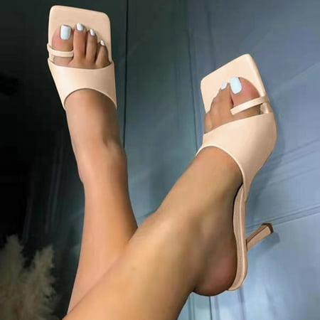 

Floenr Flip Flops for Women Sexy High-heeled Slippers Women s Square Head Sandals Flip Flops All-match Shoes