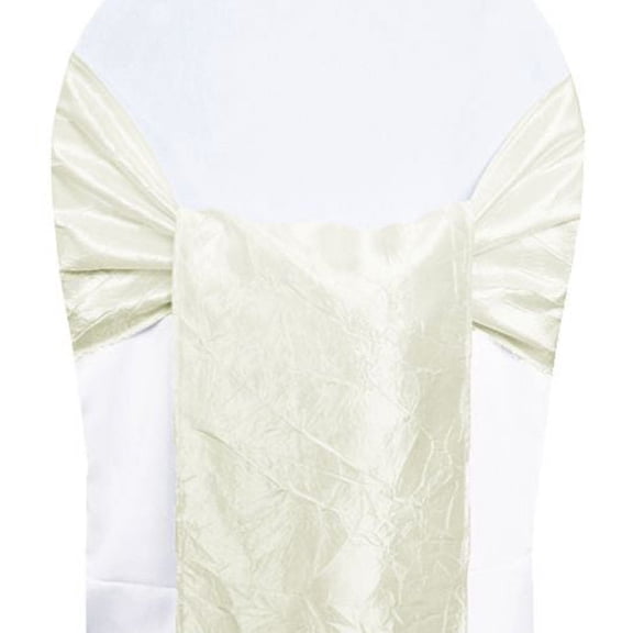 Wedding Linens Inc. (10pcs) 9.5"x 108" Crushed Crinkle Taffeta Chair Sashes Chair Bow Ties - Ivory