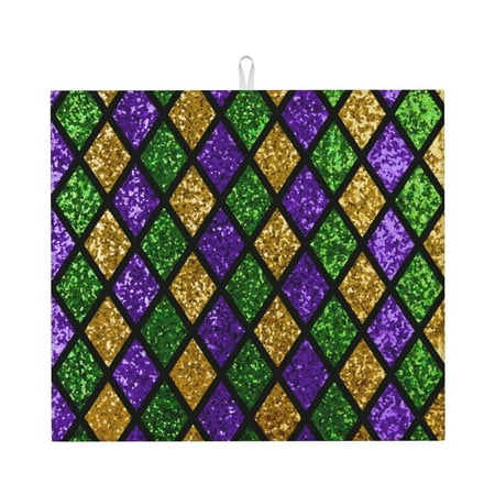 

Matuu Mardi Gras Shiny Green Purple for Dish Drying Mat for Kitchen Counter for Kitchen and Dining Kitchen Counter Accessories 16 x18