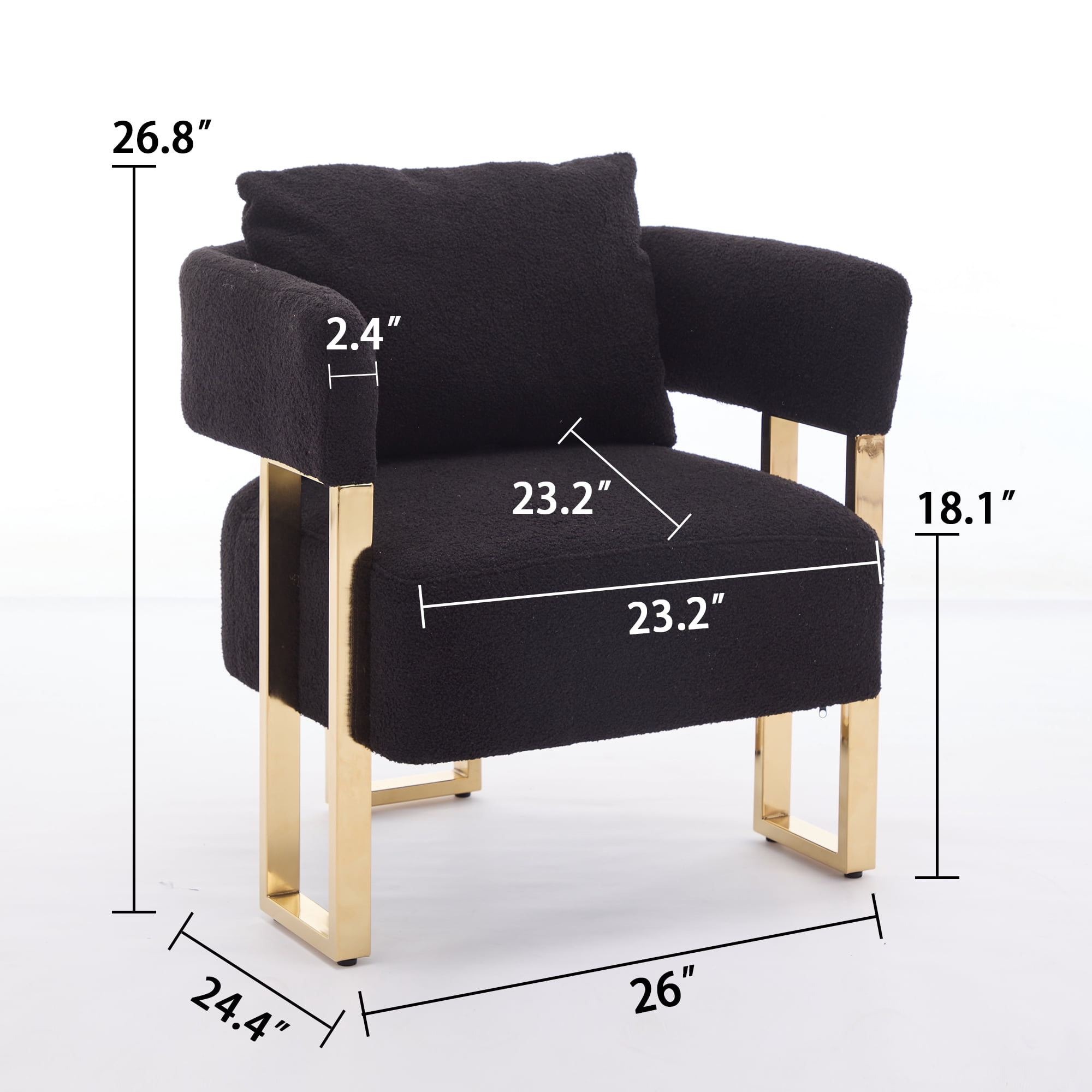 Leumius Teddy Accent Chairs Set of 2,Morden Upholstered Armchair Dining Side Chairs with Gold Metal Legs for Dining Kitchen Living Room,Black