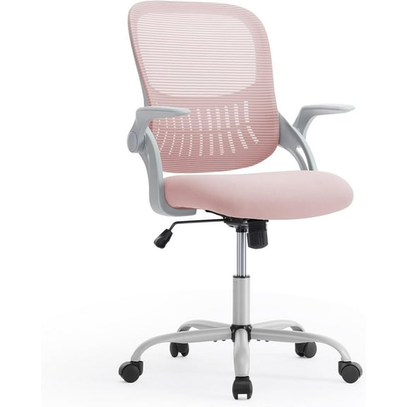 ZOPan Pink Ergonomic Home Office Desk Mesh Computer Chair with Flip up Armrests Wheel