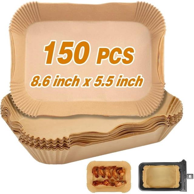 Air Fryer Liners, 150 Pcs Parchment Paper Liner, Non-Stick Baking Paper for Baking Roasting Microwave, 8.6 Inch Rectangular