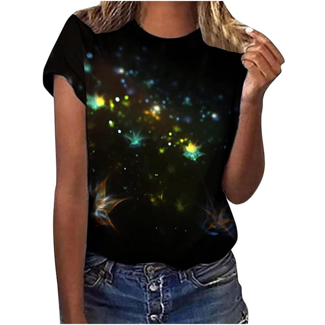 WEAIXIMIUNG T-Shirt Étoile Mode Décontractée à Manches Courtes d'Été pour Femmes de Noël
