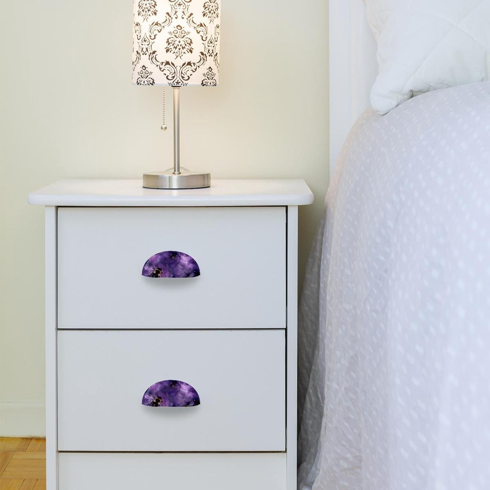 PhooArto 6 Pcs Cup Drawer Pulls, Purple Galaxy Bee Pattern Shell Shape Handles Cabinet Knobs for Dresser Cupboard Closet Wardrobe with Screws