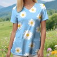 thumbnail image 4 of COMVALUE Scrubs for Women V Neck Short Sleeve Animal Print Nursing Uniform Top with Pockets Stretch Medical Scrub Shirt (Sky Blue, 3XL), 4 of 9