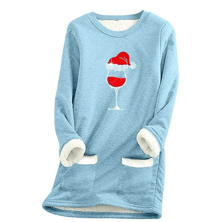 ONXITOM Synchronize new products at the counter trendy graphic plus size long sleeve cotton Tee shirt for Women s Thick Fleece Sweatshirt Long Sleeve Print Velvet Warm Round Neck Underwear Tops