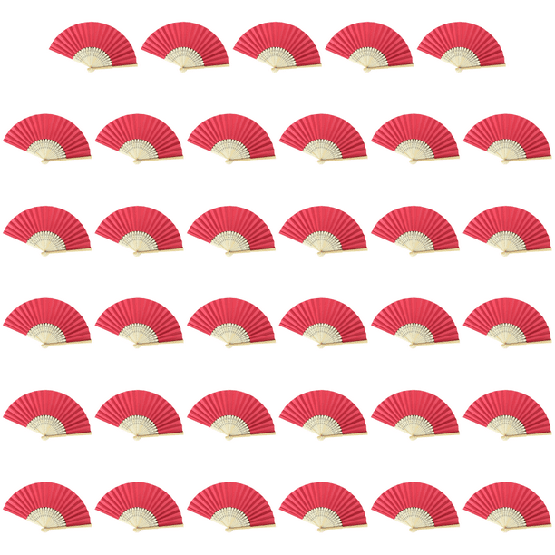 Abanico Mano Plegable Bolsillo Papel Bambú DIY para Fiesta Boda (brillante) Rojo