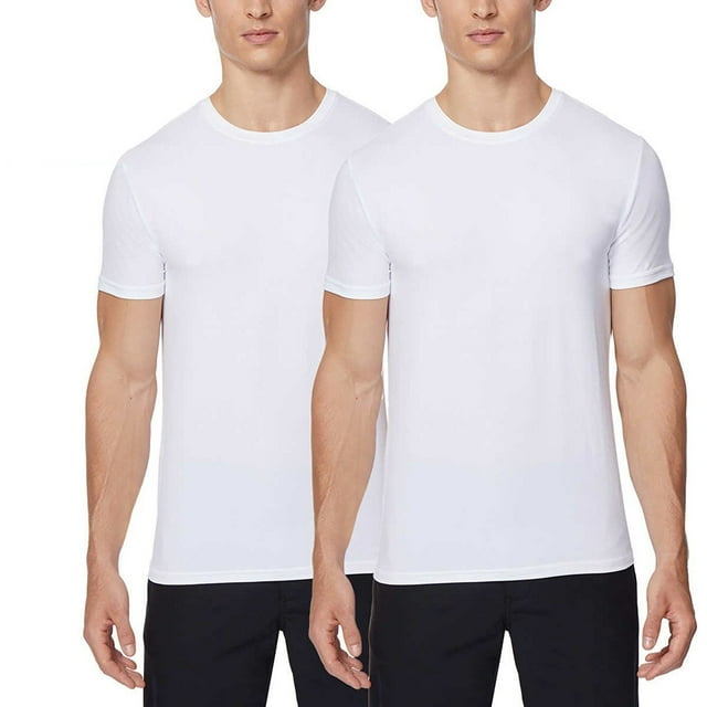 32 DEGREES Cool Hommes Lot de 2 T-Shirt à Manches Courtes Col Ras du Cou, Blanc/blanc-Petit