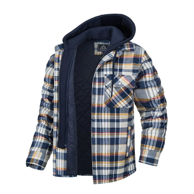 MAWCLOS Men's Flannel Hooded Coat Winter Plaid Jackets Orange S