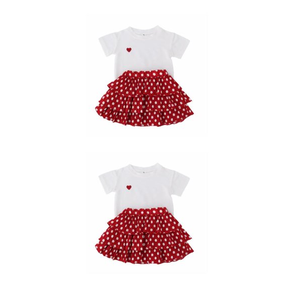 Qarigey Fiesta banquete boda evento niñas corazón patrón cuello camiseta puntos conjunto verano niños Tops Kit ropa 100cm 2Conjunto