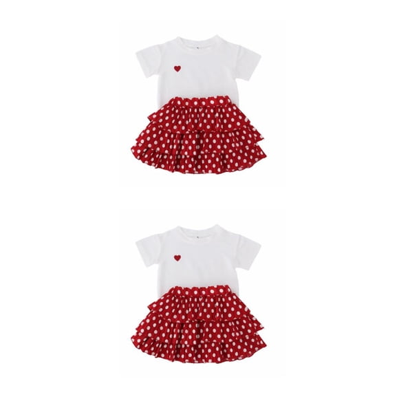 Qarigey Fiesta banquete boda evento niñas corazón patrón cuello camiseta puntos conjunto verano niños Tops Kit ropa 100cm 2Conjunto