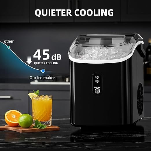 LHRIVER Nugget Ice Maker Countertop, 34lbs/24H with Self-Cleaning Function, Portable Sonic Ice Machine for Home/Office Stainless Steel Black