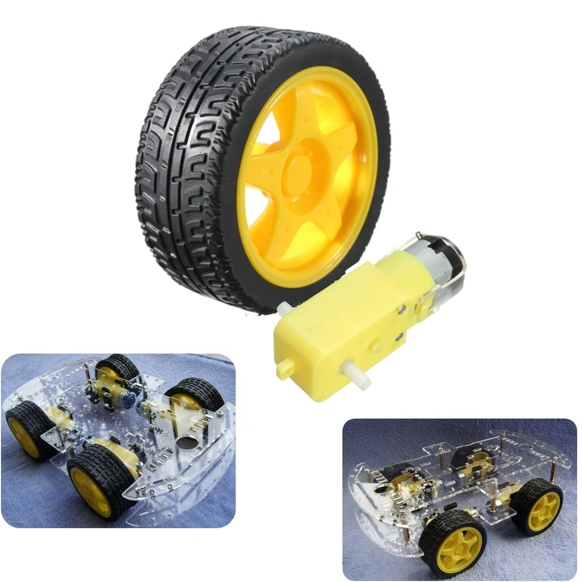 Smart Car Robot Plastic Tire Wheel with DC 3-6v Gear Motor For arduino 