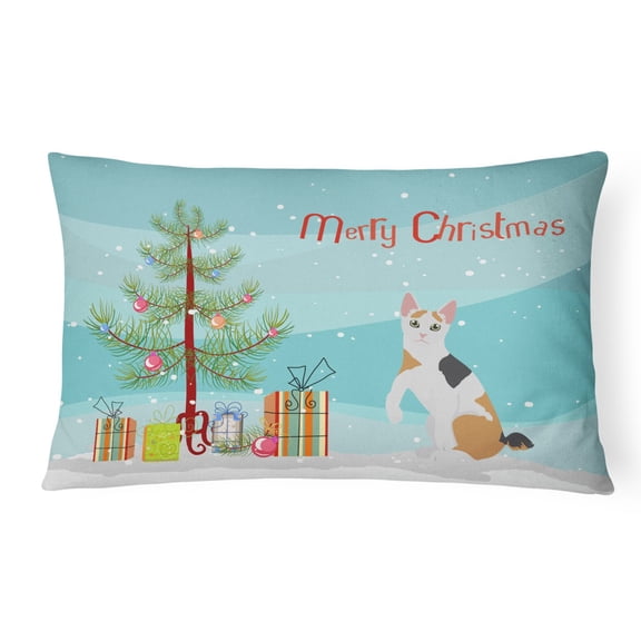 Carolines Treasures CK4771PW1216 Japanese Bobtail Cat Merry Christmas Canvas Fabric Decorative Pillow, 12H x16W,