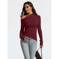 thumbnail image 4 of Women'S Off Shoulder Tops Dressy Long Sleeve Asymmetrical Slim Fit Going Out Fall Blouse Ruched Shirts Wine Red S, 4 of 5
