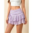 thumbnail image 4 of Womens Mini Skirt Lace Floral Tiered Ruffle Low Waist Side Drawstring Going Out Cake Skirts, 4 of 9