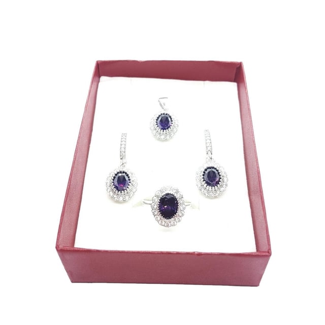 Juego de Joyería Estambul de Plata 0.925 con Cristal y Piedra Morado 3 Piezas