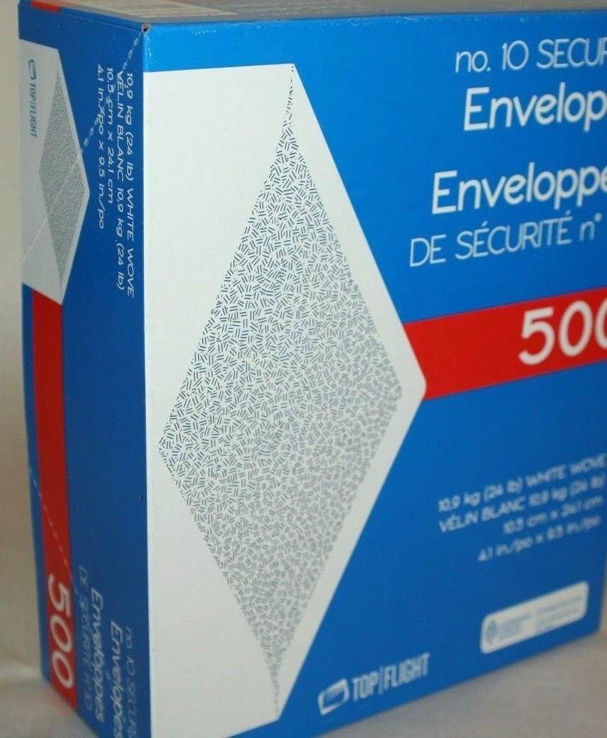 Security Envelopes 4-1/8 X 9-1/2" Standard 10 White Tinted Paper 500 Count 