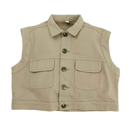 Hjtefg Kids Solid Vest Jacket - Utility Collar Toddler Outwear For Boys & Girls,Casual Sleeveless Lightweight Coat,Jackets for Girls and Boys,Color: Khaki Size: 1-2 Years