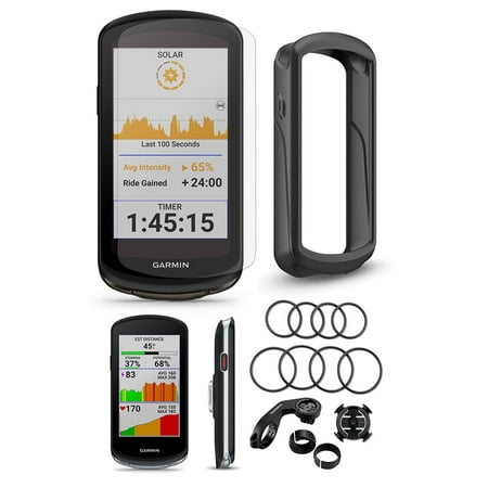 Garmin Edge 1040 Solar GPS Bike Computer with PlayBetter Tempered Glass Screen, Black Case & MTB Mounts