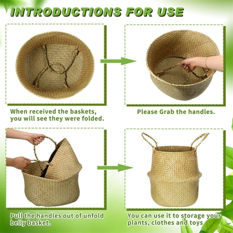 Seagrass Belly Basket Storage Plant Pot Foldable Nursery Laundry Bag Decor Seagrass Belly Basket Storage Plant Pot Foldable Nursery Laundry Bag Decor