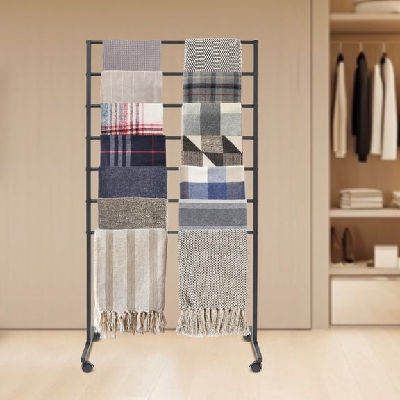 7-Tier Rolling Scarf Display Rack 59" High Mobile Clothing Rack with Lockable Wheels for Retail Store, Boutique