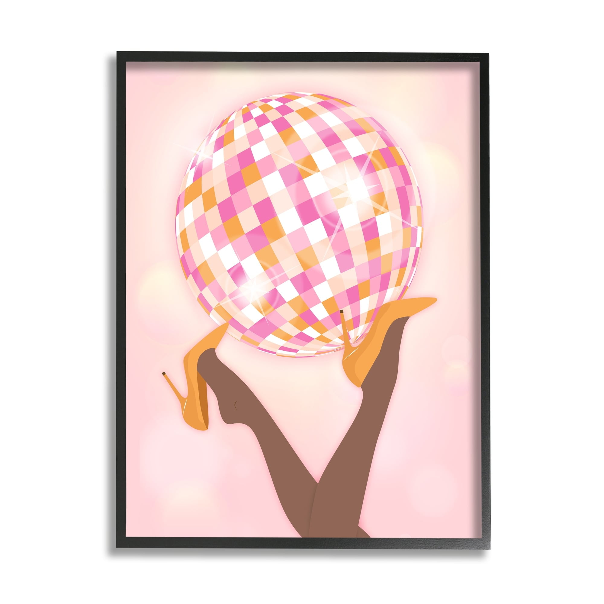 Stupell Industries Disco Ball Retro Dancing Legs Beauty & Fashion Painting Gray Framed Art Print Wall Art